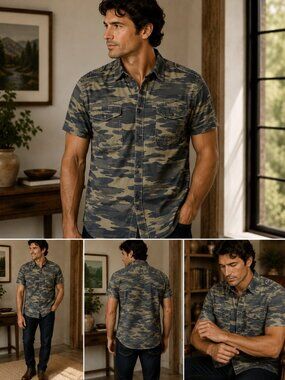 Dirtee Clothing Company Men’s XL Camo Button Up Shirt Military Utility
